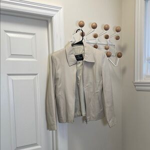 Vera Pelle - Y2K Vintage Leather Jacket - Neutral Cream Size 44 Small